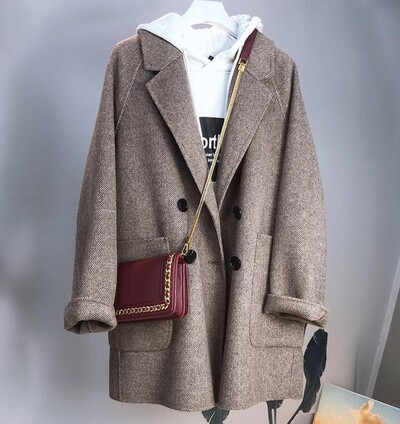 Jachetă de lână pentru damă, cu model în oase de pește, blazer din imitație de cașmir, haină coreeană groasă, primăvară, toamnă, iarnă, nou