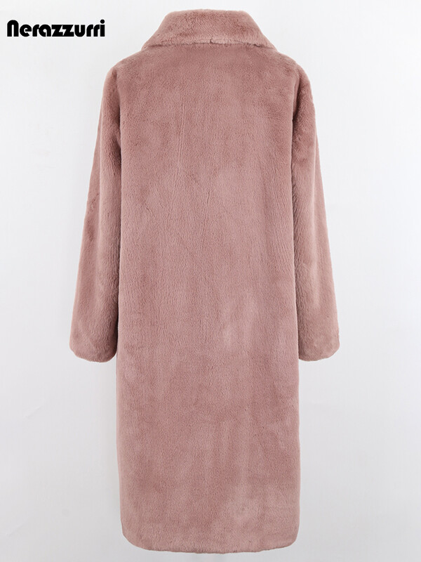 Nerazzurri haine de iarnă femei 2022 lungă groasă caldă colorată moale pufoasă dimensiune mare blană de iepure rex artificială femei cu rever 4xl 5xl