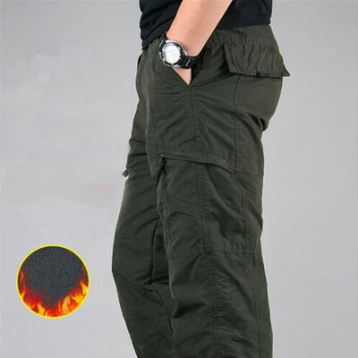 Iarna 2023 Pantaloni casual din lână gros din bumbac pentru bărbați Pantaloni cargo largi, tactici, cu două straturi, din catifea, pantaloni termici caldi