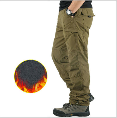 Iarna 2023 Pantaloni casual din lână gros din bumbac pentru bărbați Pantaloni cargo largi, tactici, cu două straturi, din catifea, pantaloni termici caldi