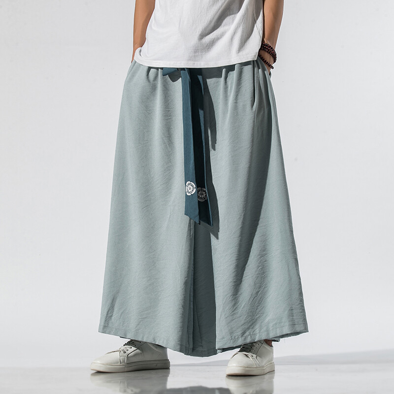 Vasaras vīriešu bikses ar platām kājām vīriešu kokvilnas lina retro bikses vīriešu ķīniešu stila Hanfu bikses vīriešu lielas kājstarpes Nepālas halāts bikses