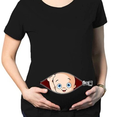 Tricou cu mânecă scurtă pentru maternitate de vară Îmbrăcăminte femei gravidă Sarcină Fermoar Gemeni imprimeu Plus Size S-3XL Tricou amuzant Top Tricouri
