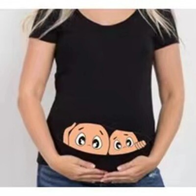 Tricou cu mânecă scurtă pentru maternitate de vară Îmbrăcăminte femei gravidă Sarcină Fermoar Gemeni imprimeu Plus Size S-3XL Tricou amuzant Top Tricouri