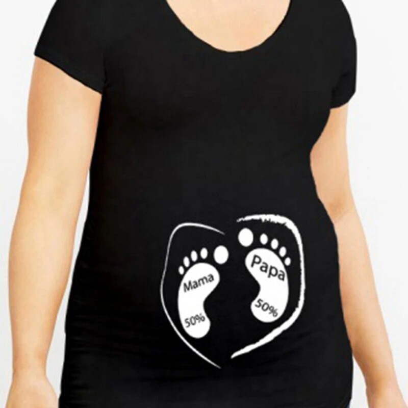 Tricou cu mânecă scurtă pentru maternitate de vară Îmbrăcăminte femei gravidă Sarcină Fermoar Gemeni imprimeu Plus Size S-3XL Tricou amuzant Top Tricouri