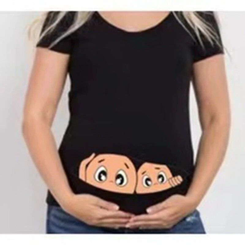 Tricou cu mânecă scurtă pentru maternitate de vară Îmbrăcăminte femei gravidă Sarcină Fermoar Gemeni imprimeu Plus Size S-3XL Tricou amuzant Top Tricouri