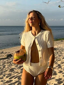 Cardigan tricotat cu răsucire pentru femei, cu mânecă scurtă, ocazional, cu un singur piept, pulover cu totul asortat, elegant șic, 2024, toamnă, plajă, haină pentru doamnă