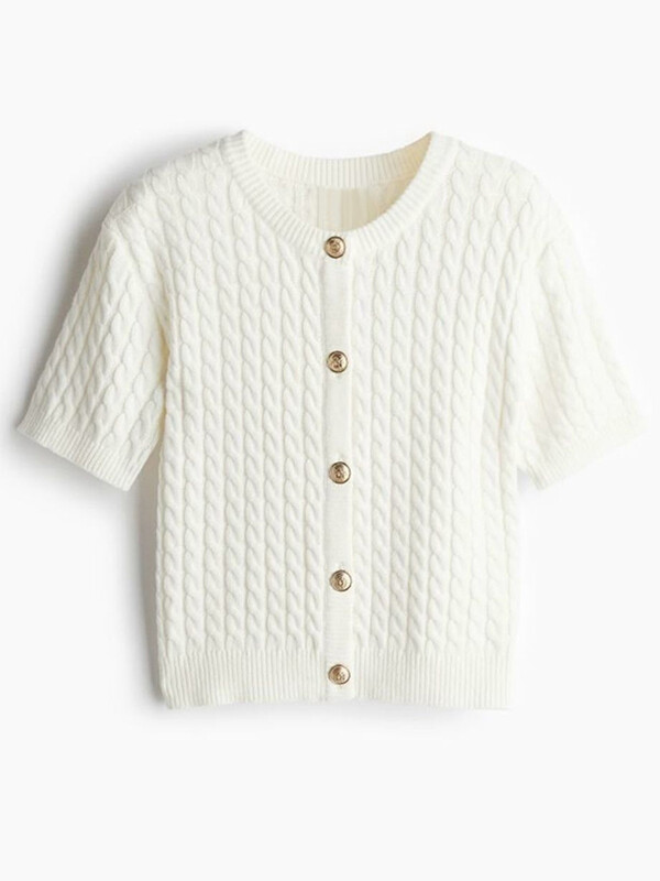 Cardigan tricotat cu răsucire pentru femei, cu mânecă scurtă, ocazional, cu un singur piept, pulover cu totul asortat, elegant șic, 2024, toamnă, plajă, haină pentru doamnă