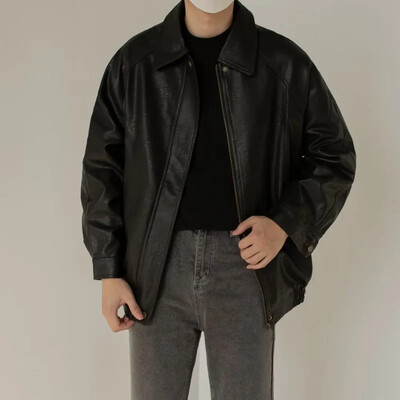 Jachetă de piele pentru motocicletă în stil coreean la modă