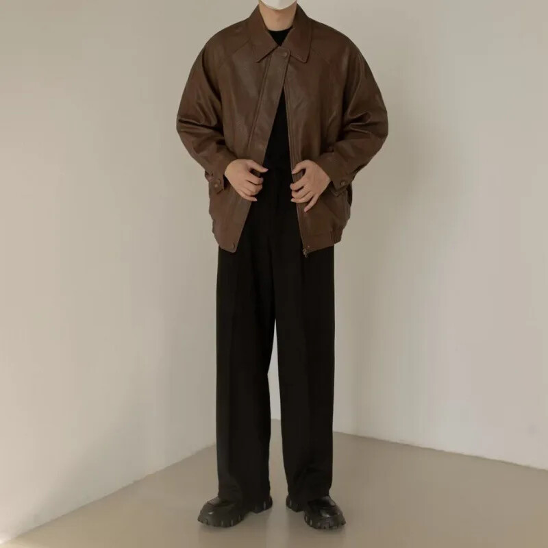 Jachetă de piele pentru motocicletă în stil coreean la modă