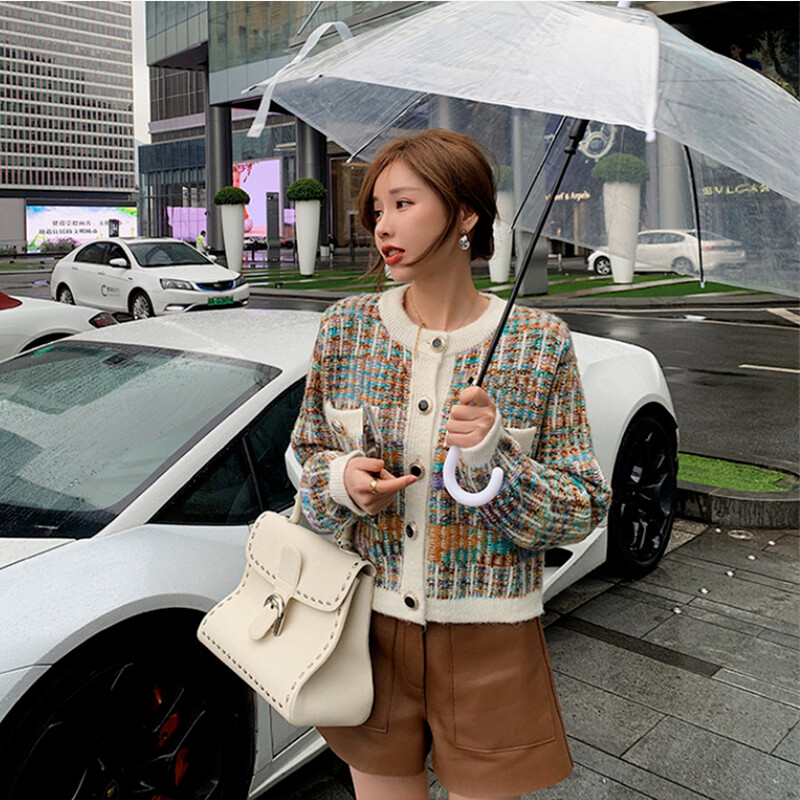 Sieviešu džemperis, 2023. gada rudens un ziema, modes jauns, apaļš kakls ar garām piedurknēm, krāsai atbilstošā trikotāžas jaka.