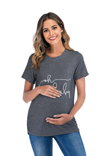 Καλοκαιρινά ρούχα εγκυμοσύνης Μπλουζάκι εγκυμοσύνης Μπλούζες κοντομάνικο πουκάμισο εγκυμοσύνης στο πλάι Ruched Letter Casual Ρούχα S-3XL