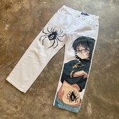 Hip Hop Anime Graphic Baggy Jeans Fekete Pókmintás farmernadrág Új Harajuku Denim Y2k Pants Férfi Női Goth Magas derekú széles nadrág