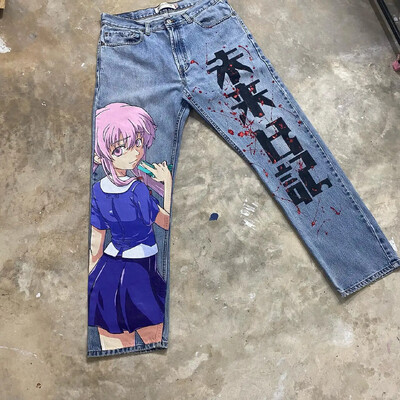 Hip Hop Anime Graphic Baggy Jeans Fekete Pókmintás farmernadrág Új Harajuku Denim Y2k Pants Férfi Női Goth Magas derekú széles nadrág