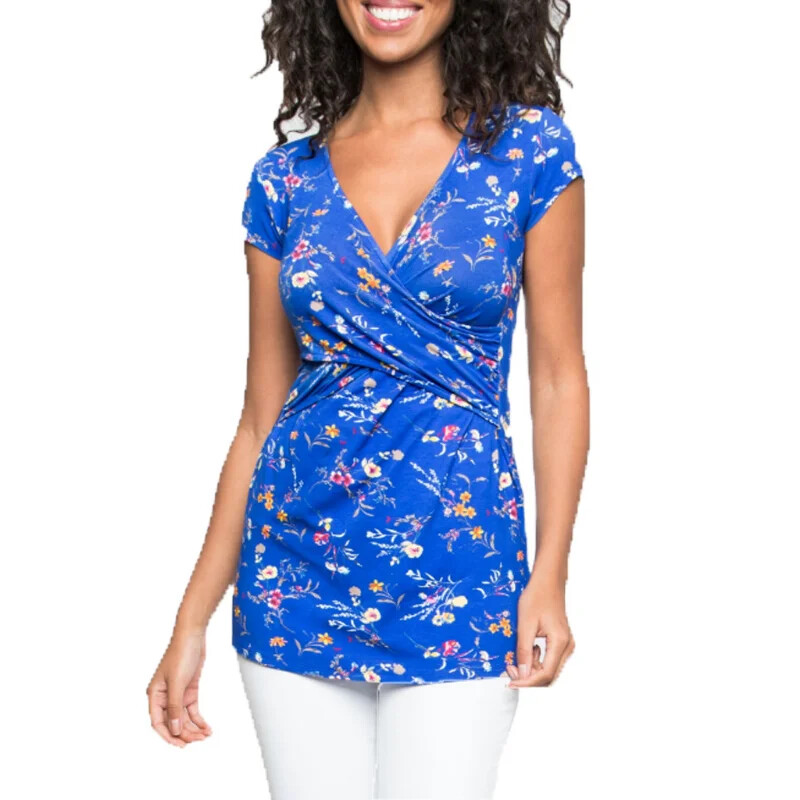 2024 Top cu mânecă scurtă imprimat pentru femei însărcinate, subțire, ocazional, pentru alăptare. Haine confortabile pentru alăptare, prietenoase cu pielea