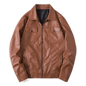 Moderna korejiešu stila vīriešu dabīgās ādas jaka, atloks Moderna motociklistu jaka Daudzpusīgs ādas mētelis