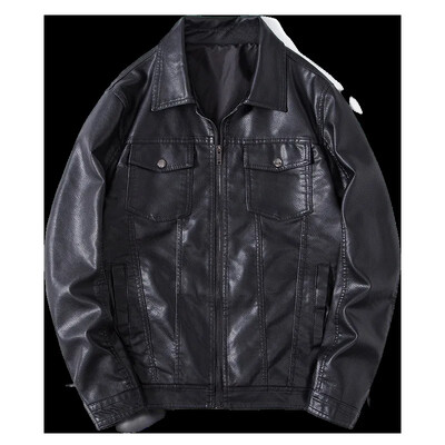 Moderna korejiešu stila vīriešu dabīgās ādas jaka, atloks Moderna motociklistu jaka Daudzpusīgs ādas mētelis