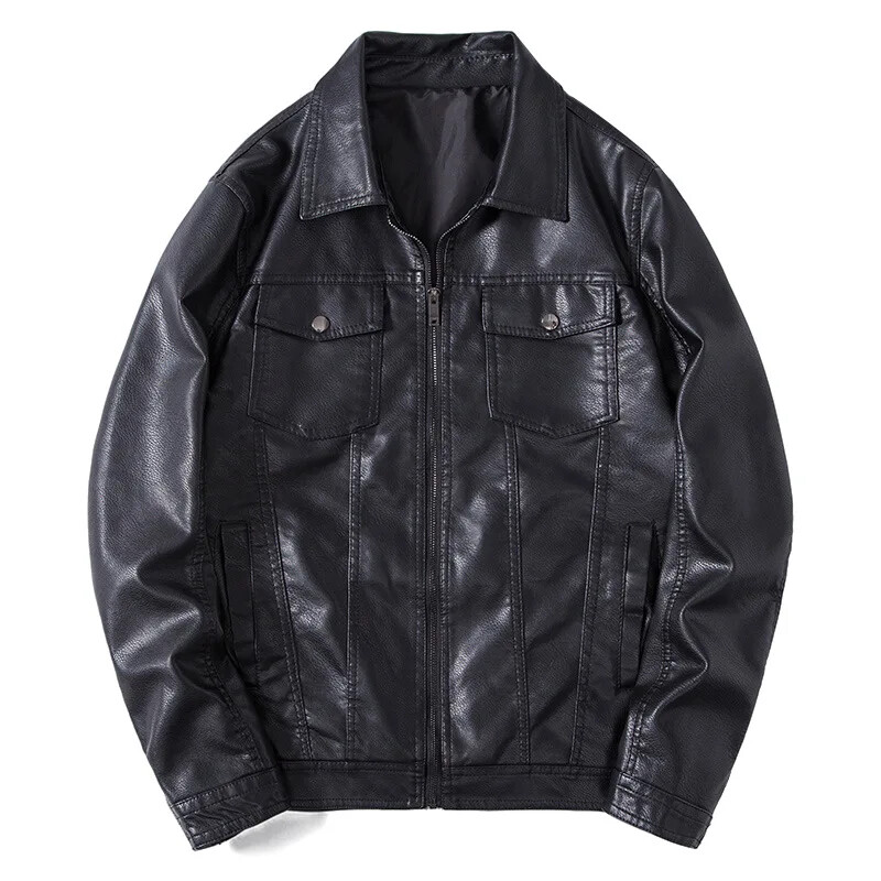 Moderna korejiešu stila vīriešu dabīgās ādas jaka, atloks Moderna motociklistu jaka Daudzpusīgs ādas mētelis