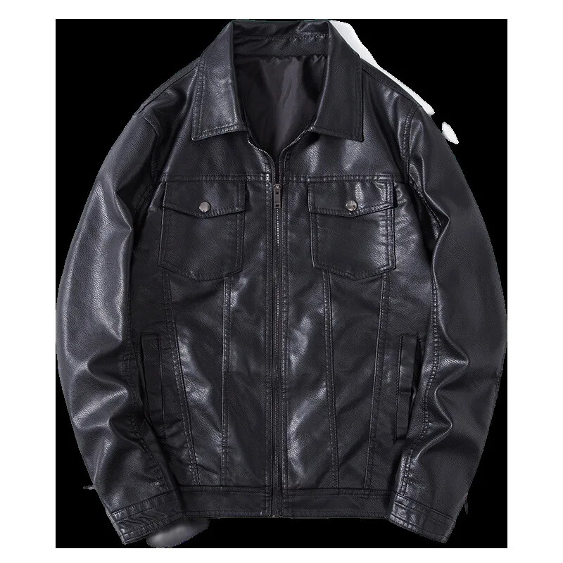 Moderna korejiešu stila vīriešu dabīgās ādas jaka, atloks Moderna motociklistu jaka Daudzpusīgs ādas mētelis