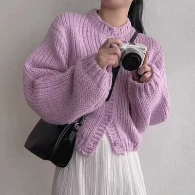 Gidyq Rudens Sieviešu jaka Džemperis Modes Korejiešu All Match Brīvi trikotāžas Mēteļi Ikdienišķs Sieviešu ielas apģērbs Apgriezta jaka Jauns