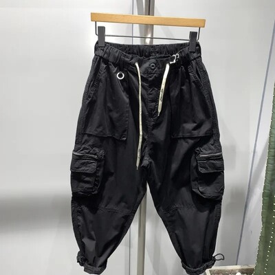 Bikses Vīriešu Vasaras Saliktas Pēdas Vilkšanas Virves Kombinezoni Pavasaris Jauns Modes Streetwear Platas kājas Haren Bikses Vīriešu Apģērbs Cargo Bikses