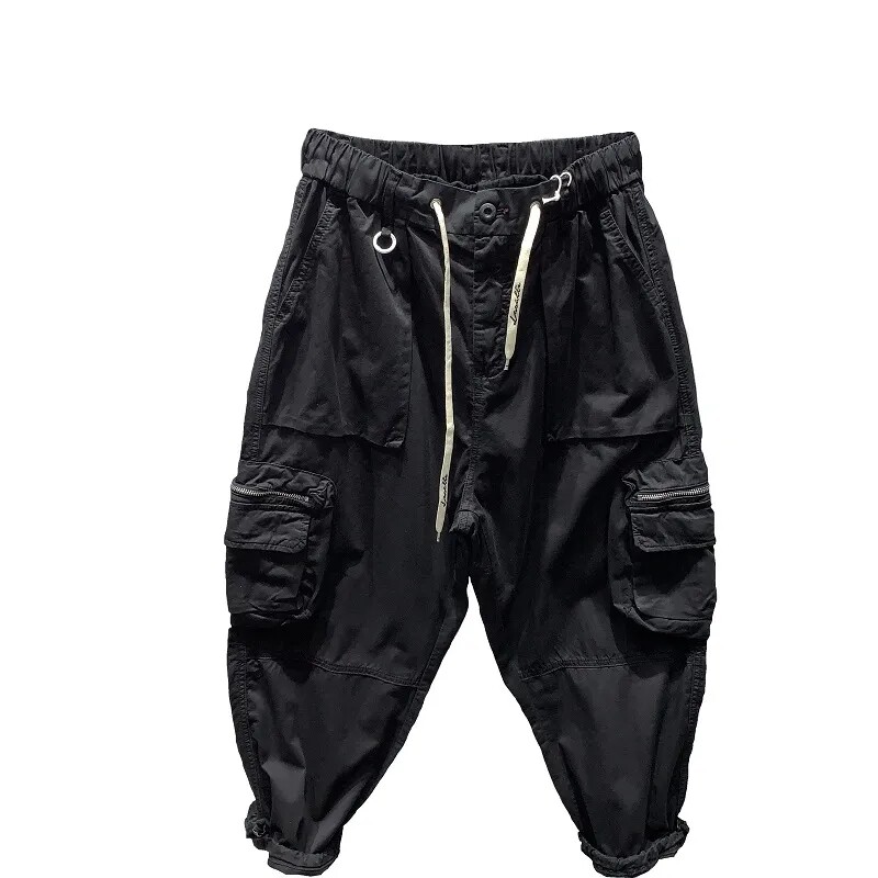Bikses Vīriešu Vasaras Saliktas Pēdas Vilkšanas Virves Kombinezoni Pavasaris Jauns Modes Streetwear Platas kājas Haren Bikses Vīriešu Apģērbs Cargo Bikses