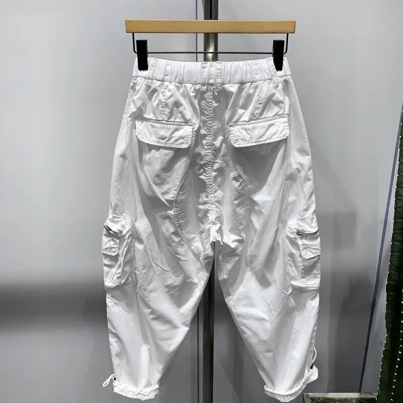Bikses Vīriešu Vasaras Saliktas Pēdas Vilkšanas Virves Kombinezoni Pavasaris Jauns Modes Streetwear Platas kājas Haren Bikses Vīriešu Apģērbs Cargo Bikses