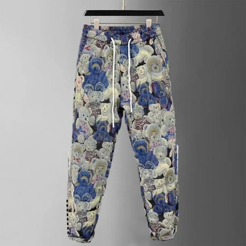 Hlače s crtanim medvjedom Muške ležerne hlače s printom Ležerna ulična odjeća s džepovima na elastičnom struku Proljeće Jesen Harem hlače srednjeg struka