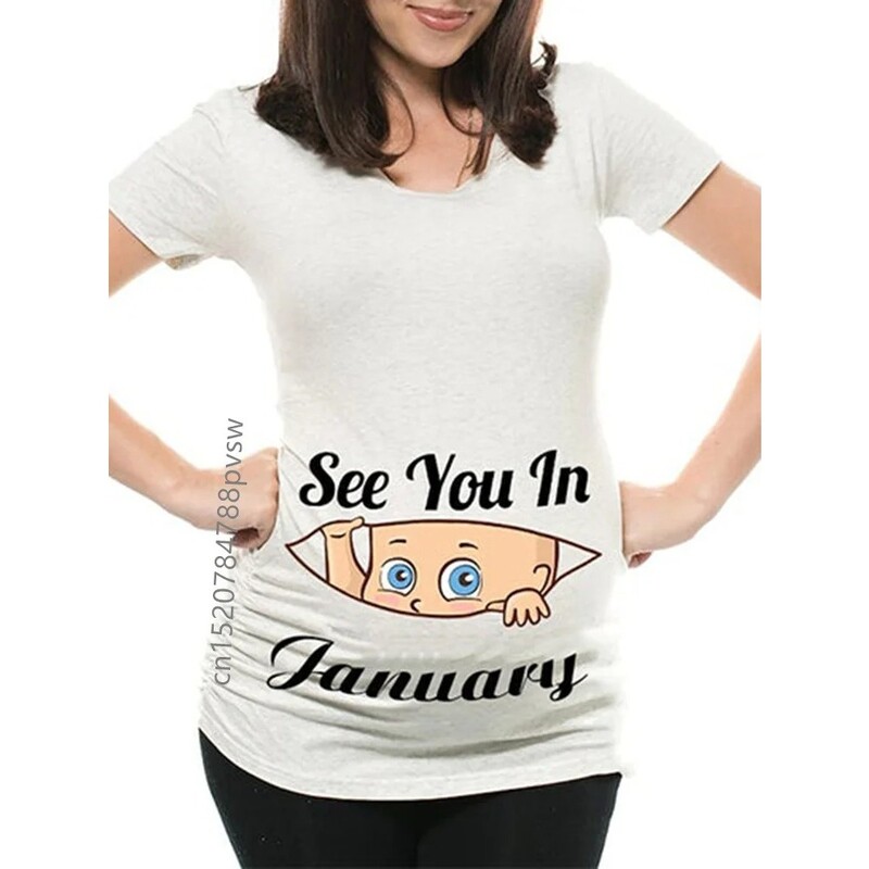 Tricou pentru anunțul sarcinii pentru femei însărcinate, haine pentru femeie gravidă, haine pentru proaspăt mamă, ne vedem în ianuarie-decembrie, amuzant