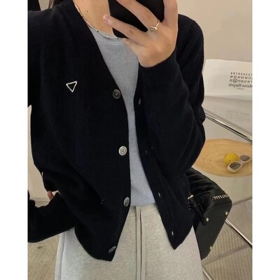2024 Modni vez V-izrez Ženski kaput proljeće jesen vuna pleteni kardigan od 100% čistog kašmira