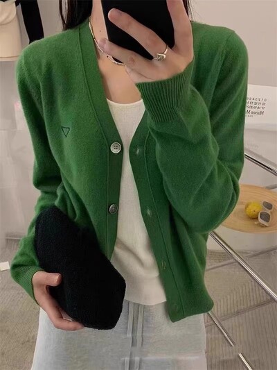 2024 Modni vez V-izrez Ženski kaput proljeće jesen vuna pleteni kardigan od 100% čistog kašmira