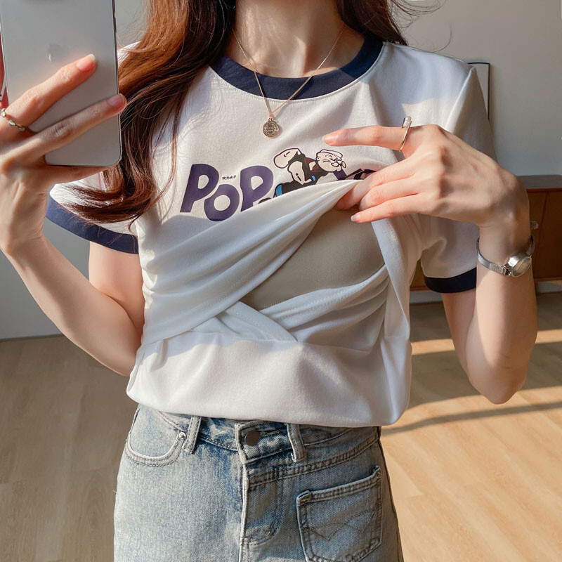 Ljetna pamučna majica kratkih rukava za dojilje Odjeća za dojilje nakon poroda Modni printovi Majice za trudnice i dojilje