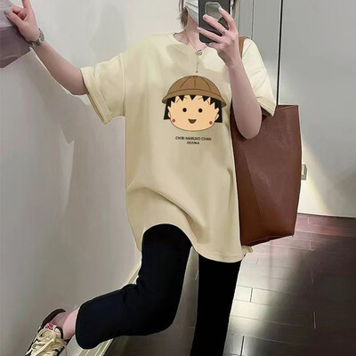 Femei însărcinate din bumbac cu desene animate de vară, ocazional, cu mâneci scurte, tricou, îmbrăcăminte pentru mamă, top din bumbac, largi, haine pentru femei însărcinate 2023