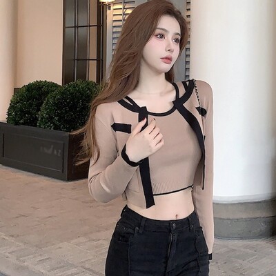 Rudeniniai megztiniai megztiniai megzti moteriška liemenė vieno dydžio ilgomis rankovėmis laisvi viršutiniai drabužiai, spalvoti blokai