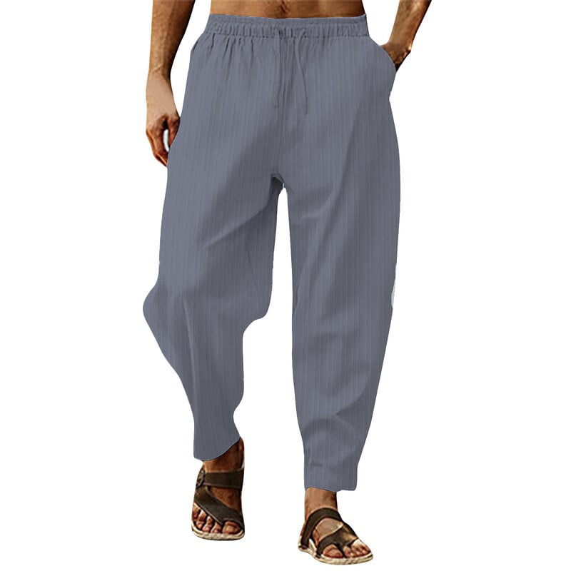 Püksid Mees Valged Linane Täistriibulised Sirged vabaaja püksid Ühevärvilised nöörid lahtised kuiv jõusaal spordi dressipüksid