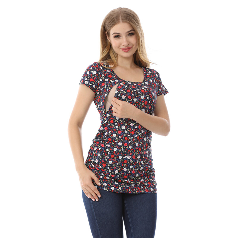 Mâneci scurte de sarcină îmbrăcăminte de maternitate Imprimare Topuri pentru alăptare Tricouri de alăptare Haine pentru femei însărcinate Tricou care alăptează