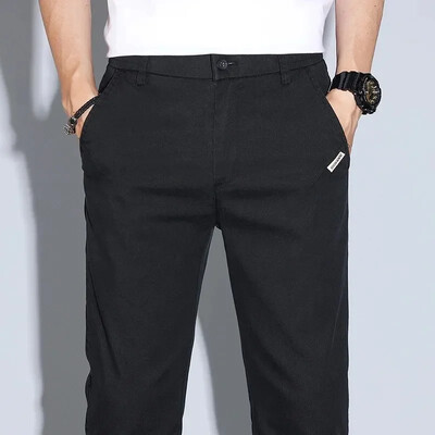 2024. gada vīriešu ikdienišķa elastīga jostasvieta, liocela auduma bikses, mīkstas, ērtas, šauras bikses ar taisnām kājām korejiešu vīriešu zīmola apģērbs