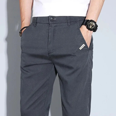 2024. gada vīriešu ikdienišķa elastīga jostasvieta, liocela auduma bikses, mīkstas, ērtas, šauras bikses ar taisnām kājām korejiešu vīriešu zīmola apģērbs