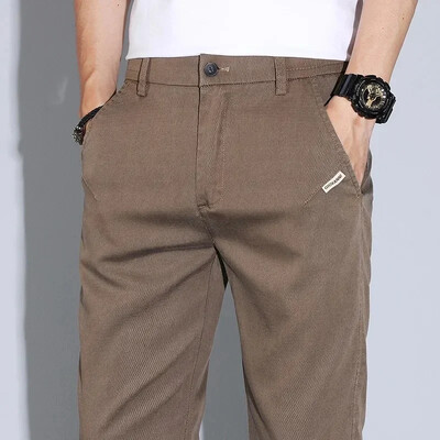 2024. gada vīriešu ikdienišķa elastīga jostasvieta, liocela auduma bikses, mīkstas, ērtas, šauras bikses ar taisnām kājām korejiešu vīriešu zīmola apģērbs