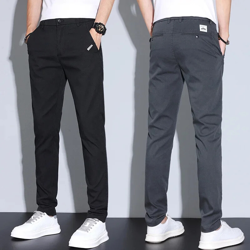 2024. gada vīriešu ikdienišķa elastīga jostasvieta, liocela auduma bikses, mīkstas, ērtas, šauras bikses ar taisnām kājām korejiešu vīriešu zīmola apģērbs