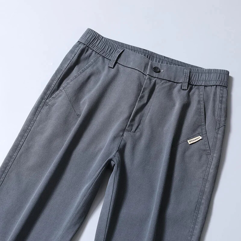 2024. gada vīriešu ikdienišķa elastīga jostasvieta, liocela auduma bikses, mīkstas, ērtas, šauras bikses ar taisnām kājām korejiešu vīriešu zīmola apģērbs