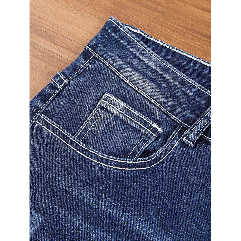 Pantaloni drepți elastici din denim pentru bărbați noi de vară Pantaloni casual slim fit cu buzunare Pantaloni scurți din denim cu găuri pentru bărbați