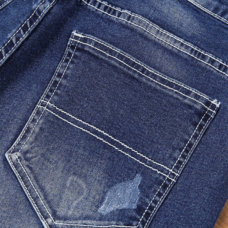 Pantaloni drepți elastici din denim pentru bărbați noi de vară Pantaloni casual slim fit cu buzunare Pantaloni scurți din denim cu găuri pentru bărbați