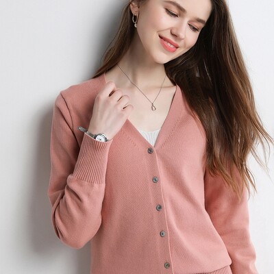 2024 Cardigane pentru femei, cu mânecă lungă, îmbrăcăminte exterioară tricotată, solidă, subțire, de primăvară, de toamnă, tricotaje cu decolteu în V, cardigane de modă coreeană