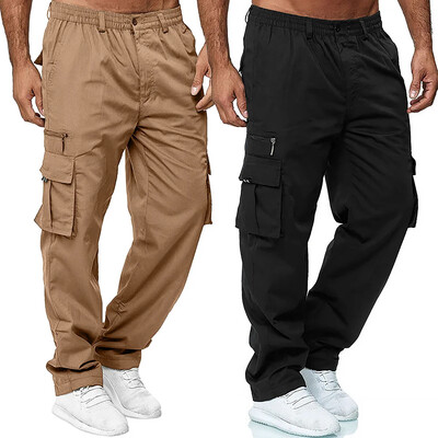 Pantaloni cargo pentru bărbați, cu talie elastică, cu mai multe buzunare, pantaloni largi de lucru de luptă, pantaloni ocazionali pentru fitness în aer liber, S-4XL