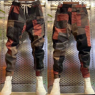 Lână de pluș 2022, pentru bărbați, vară iarnă, cu șase buzunare, pantaloni casual, pantaloni harem elastici, pantaloni largi