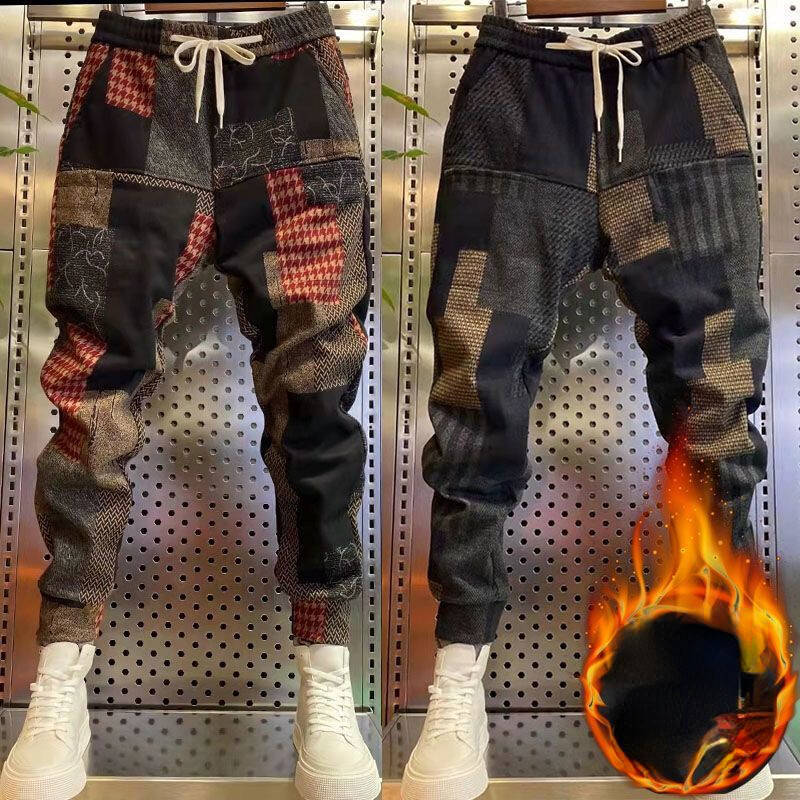 Lână de pluș 2022, pentru bărbați, vară iarnă, cu șase buzunare, pantaloni casual, pantaloni harem elastici, pantaloni largi