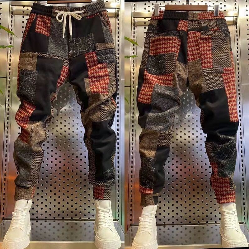 Lână de pluș 2022, pentru bărbați, vară iarnă, cu șase buzunare, pantaloni casual, pantaloni harem elastici, pantaloni largi