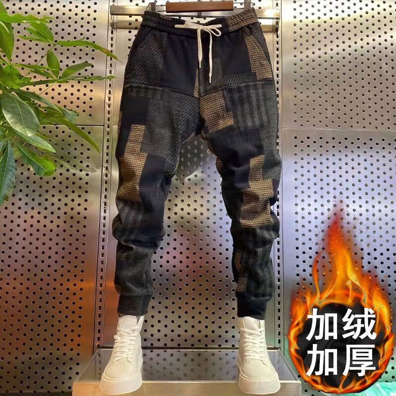 Lână de pluș 2022, pentru bărbați, vară iarnă, cu șase buzunare, pantaloni casual, pantaloni harem elastici, pantaloni largi