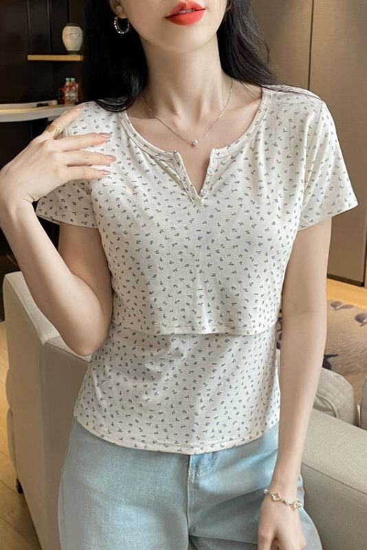 Μπλουζάκια θηλασμού για έγκυες καλοκαιρινές χαριτωμένα μπλουζάκια εγκυμοσύνης γαλουχίας από 100% βαμβακερά λουλούδια