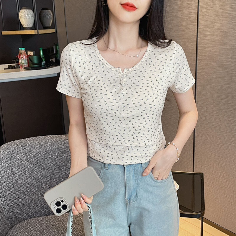 Μπλουζάκια θηλασμού για έγκυες καλοκαιρινές χαριτωμένα μπλουζάκια εγκυμοσύνης γαλουχίας από 100% βαμβακερά λουλούδια